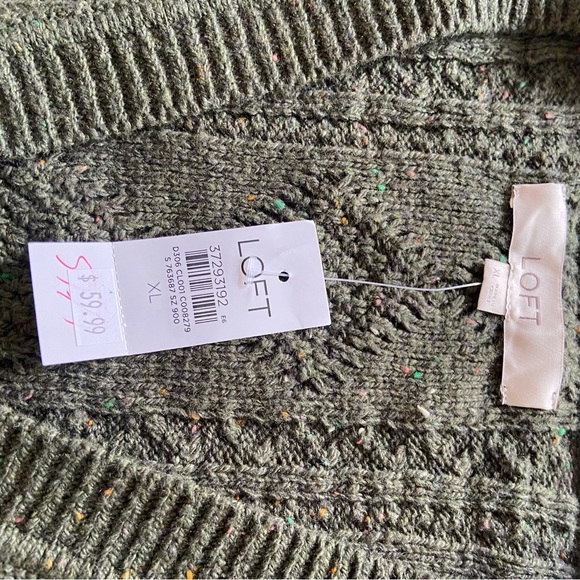 New nwt LOFT Forest Green Flecked Cable Knit Cardigan XLarge xl cotton blend - Picture 8 of 11